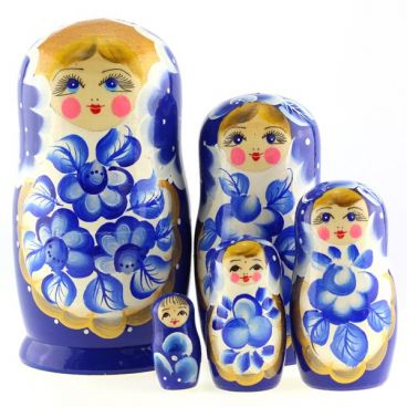 Matryoshka 5 pcs large - white sundress blue