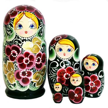 Matryoshka 5 pcs blue-eyed green