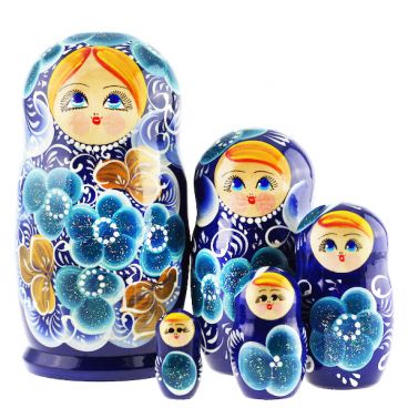 Matryoshka 5pcs Blue-eyed Blue
