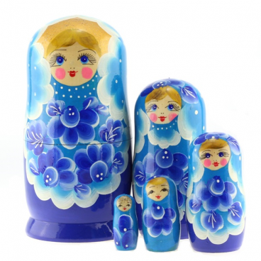 Matryoshka 5 seats blue flowers blue sundress