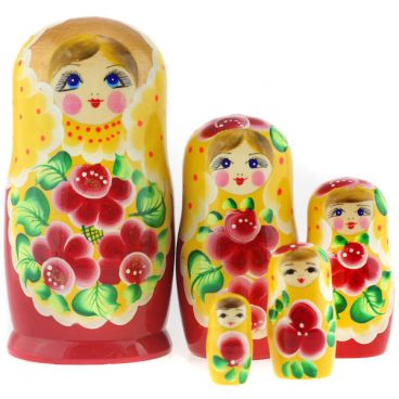 Matryoshka 5 seats yellow sundress red flowers