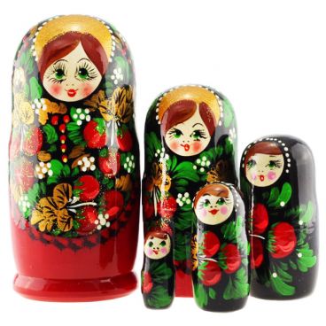 Matryoshka 5 pcs green-eyed with strawberry