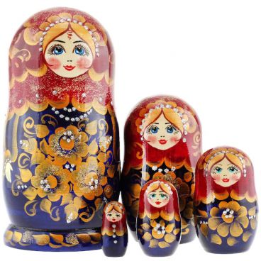Matryoshka 5 seats golden bouquet of burgundy scarf