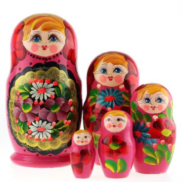 Matryoshka 5pcs Gold Medallion Pink
