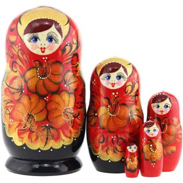 Matryoshka 5 pcs big gold on red