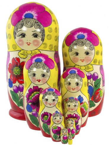 Matryoshka Maidanovskaya 10 places yellow shawl with poppy seeds