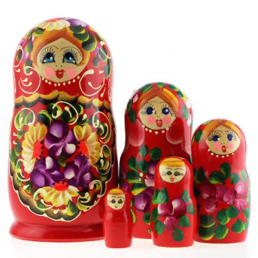 Matryoshka 5 pcs floral wreath red