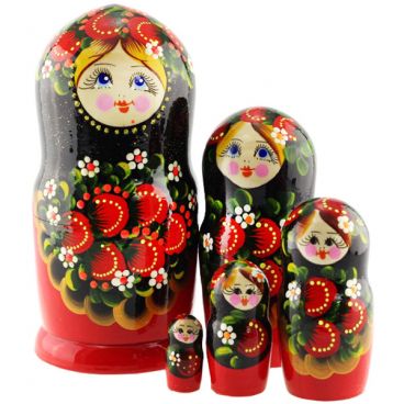 Matryoshka 5 pcs Large - Black and Red Berries