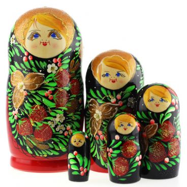 Matryoshka 5pcs Berries Medallion Black