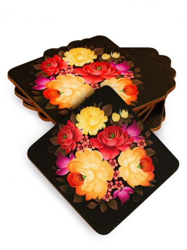 Set of coasters for beer 6 pcs. Zhostovo 9 * 9