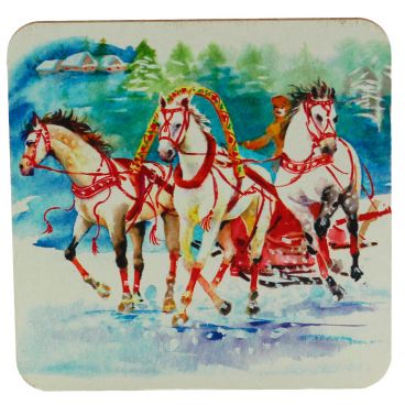 Set of coasters for beer 6 pcs. Winter three 9 * 9