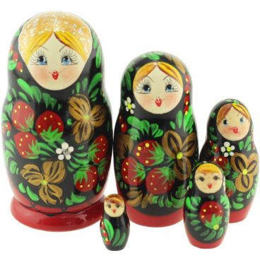 Azhna Lot de 5 ensembles de 5 poupées russes 10,5 cm Matrioshka Babouchka Nesting Doll Souvenir de la maison collection Surprize Design peint à la main en bois 
