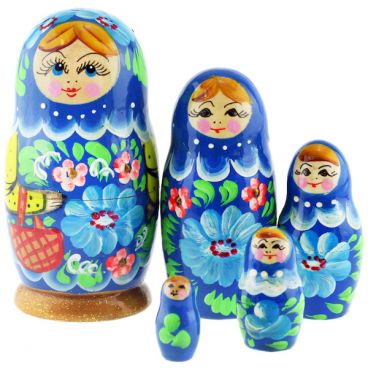 Matryoshka souvenir 5m blue with a basket of flowers