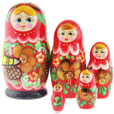 Matryoshka souvenir 5m red with a basket of golden flowers