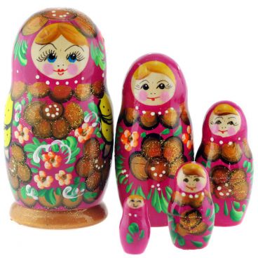 Matryoshka souvenir 5m pink gold flowers