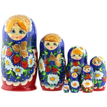 Matryoshka 7 seats blue-red berries in camomiles