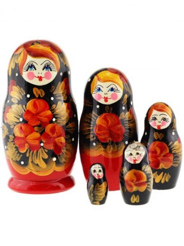 Matryoshka 5 seats suvenirka black and red with gold