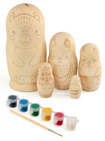 Matryoshka Animals 5 pcs with paints 14 cm