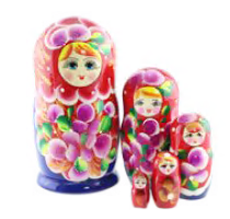 Matryoshka 5 seats red sundress blue flowers