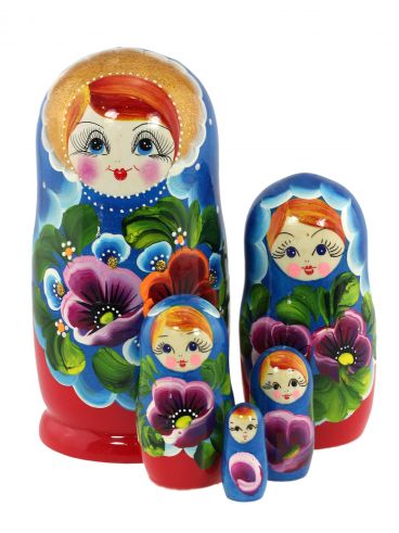 Matryoshka 5 seats blue-red flowers