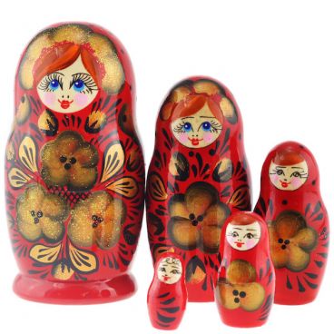 Matryoshka 5 seats red gold flowers