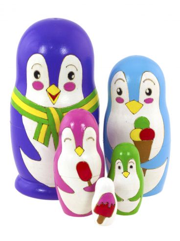 Matryoshka Animal Woodburned 5 pcs Penguin