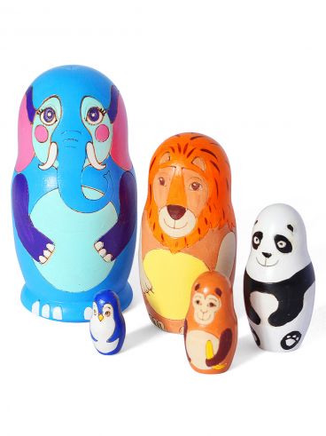 Animal nesting doll woodburned 5 pcs &quot;Zoo&quot;