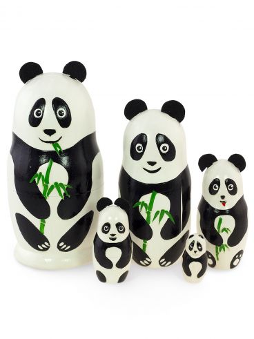 Matryoshka Animal Woodburned 5 pcs Panda