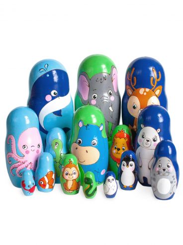 Animals Nesting Doll 3 Sets of 5 pcs Colored Background