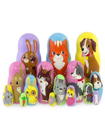 Matryoshka Animal Family 3 sets of 5 pcs 10.5 cm nesting dolls