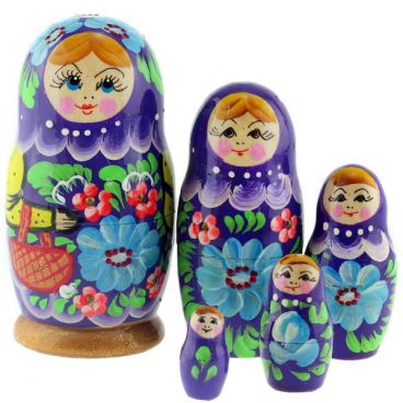 Matryoshka souvenir 5m purple with a basket of flowers