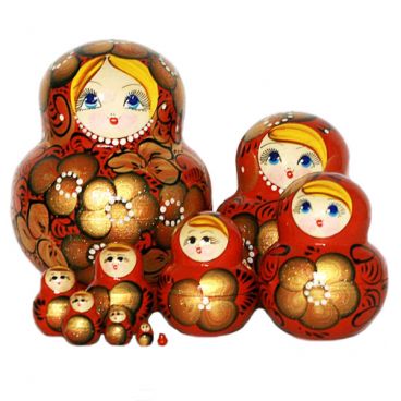 Matryoshka 10 pcs round petals red