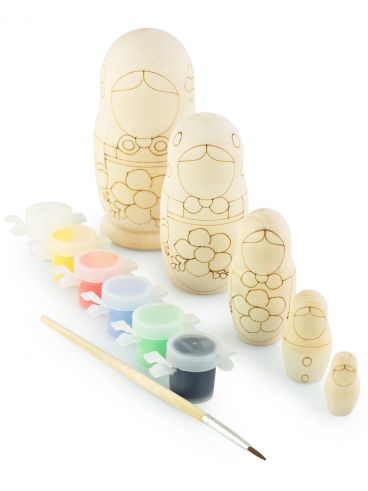 DIY unfinished/unpainted/blank wooden Russian matryoshka/nesting doll 5pcs 10,5 cm in a set with paints and a brush / blank for creativity, painting, pyrography, decoupage crafts