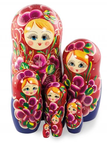 Matryoshka 7 pcs - lush eyelashes red and blue