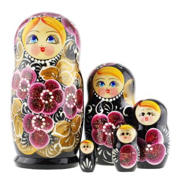 Matryoshka 5 pcs blue-eyed black