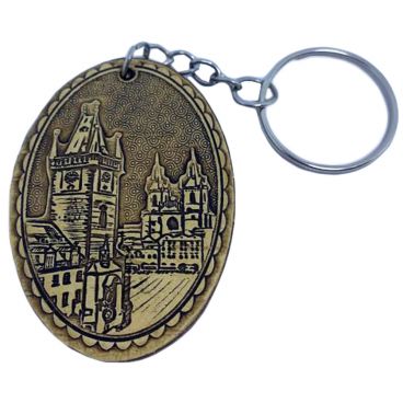 Keychain from birch bark &quot;Prague. Clock&quot;