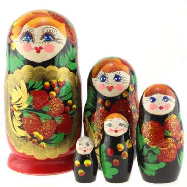 Matryoshka 5 pcs with gold lace and berries