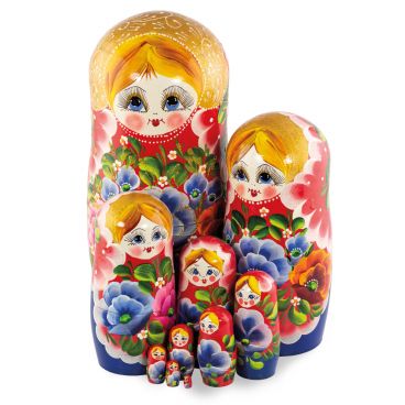Matryoshka 10 seats blue-red gold kokoshnik