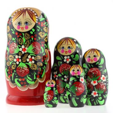 Matryoshka 5pcs black dress berries