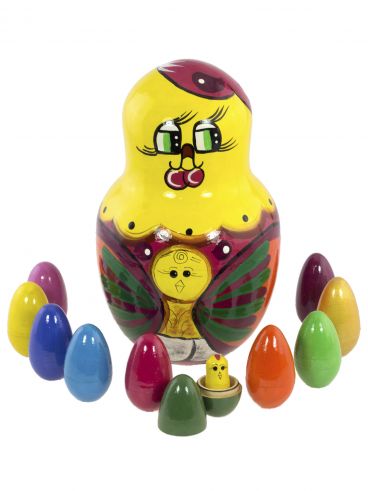 Matryoshka hen with eggs and chickens 15 cm / souvenir