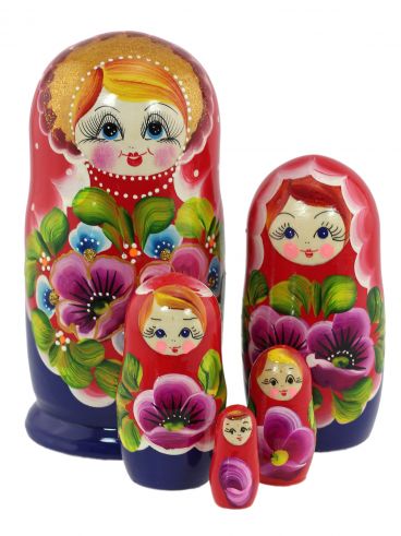 Matryoshka 5 seats red-blue flowers