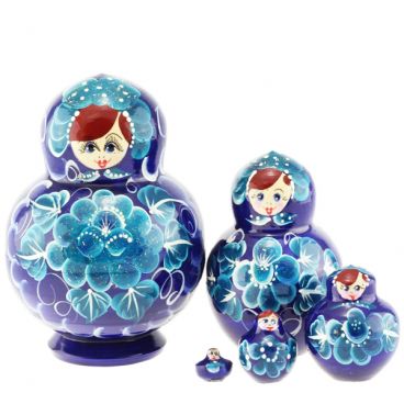 Matryoshka 5 PCs blue bouquet blue