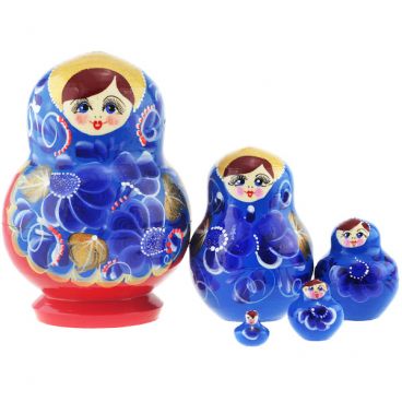 Matryoshka 5 PCs blue sundress red blue flowers