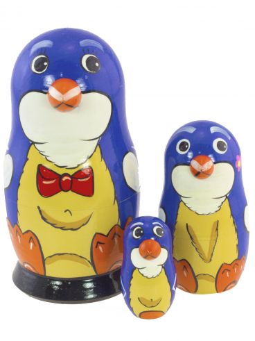 Matryoshka &quot;penguin&quot; blue 3pcs