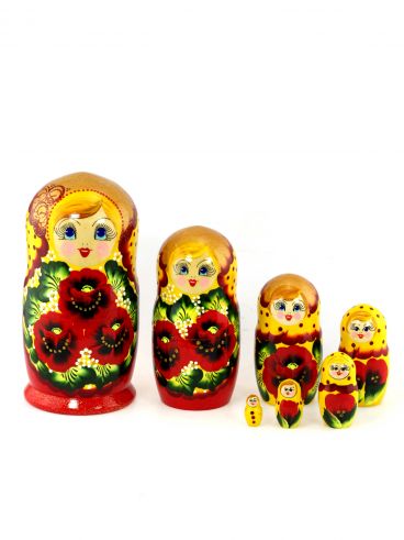 Matryoshka 7 seats yellow-red poppies