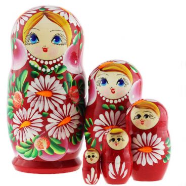 Matryoshka 5pcs Camomile Red