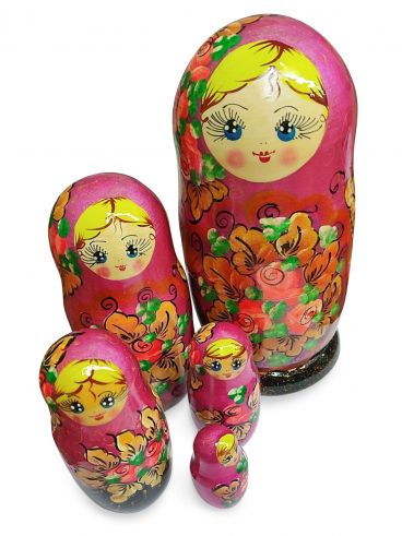 Matryoshka 5 pcs golden petals maroon