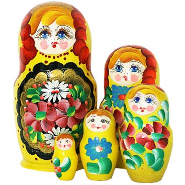 Matryoshka 5pcs Gold Medallion Yellow