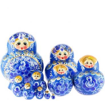 Matryoshka 10 pcs buds of a blue roses
