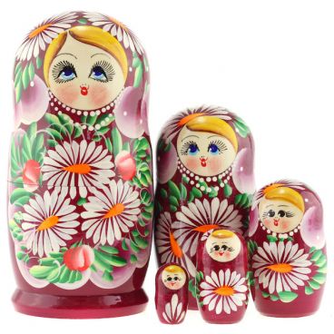Matryoshka 5 PCs blue-eyed-daisies Burgundy